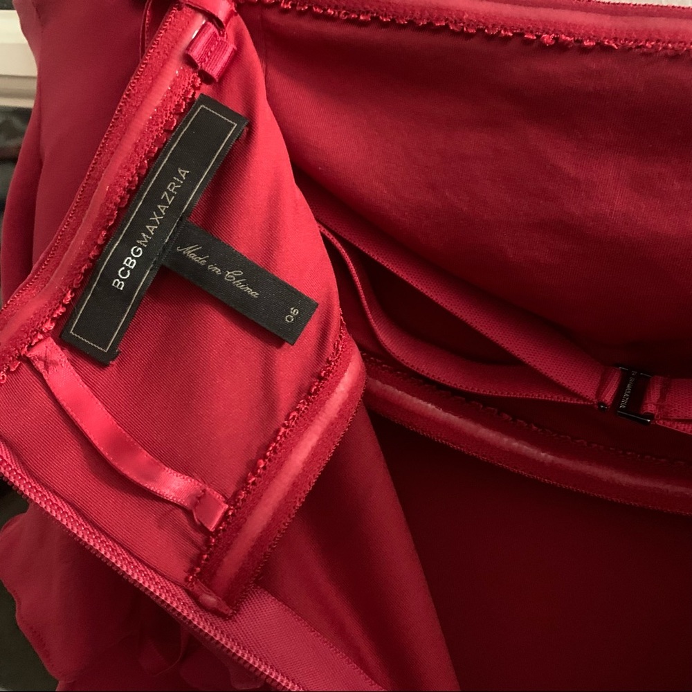 BCBGMAXAZRIA  Strapless Tube Ruffle Dress Pink Red Size 6 - Picture 5 of 6